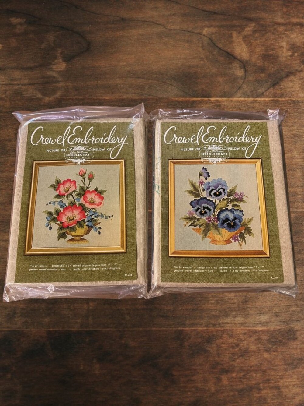Lot of 2 Vintage Elsa Williams Crewel Embroidery Kits NOS Sealed Floral Kits